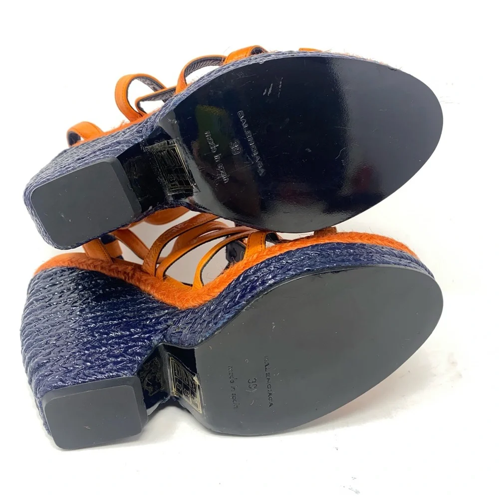 ❤️Balenciaga Paris  Orange Espadrille Wedge Strappy Sandals.  EUC.  Studded - Picture 8 of 11